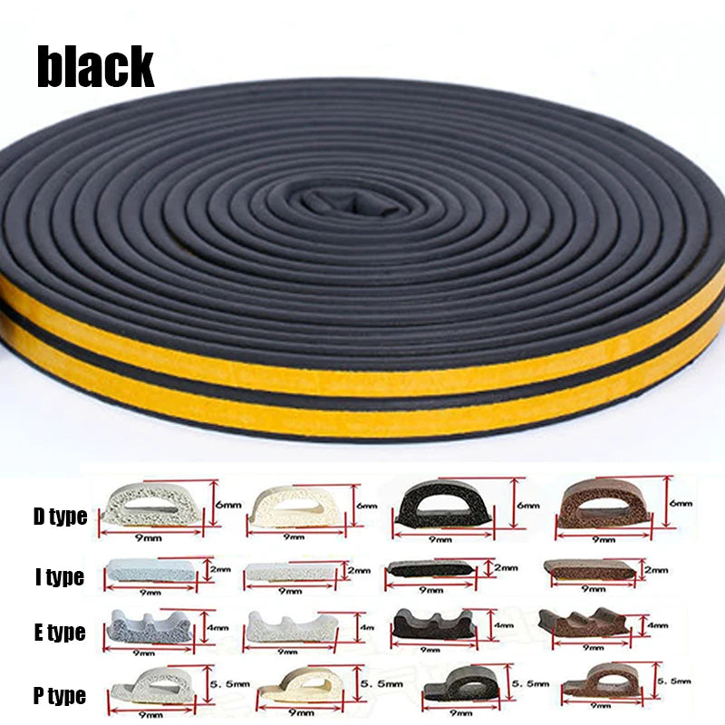 5m/10m Weather Stripping Door Seal Strip Diep Self-adhesive Draft Stopper Tape Window Insulation Noise Rubber Sealing Strip